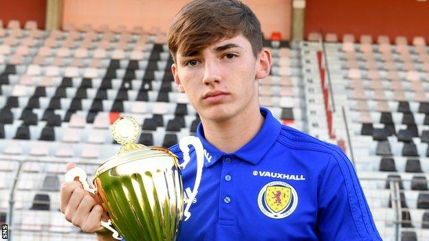 Billy Gilmour with his Best Young Player trophy after this year's Toulon Tournament