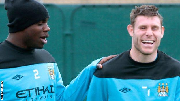 Micah Richards and James Milner when they were team-mates at Manchester City