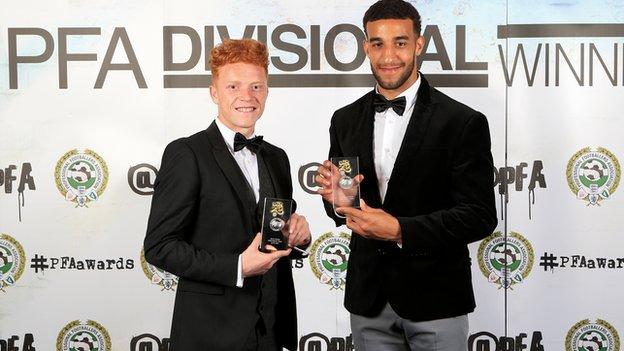 Ryan Woods (left) and Connor Goldson were both named in last season's PFA League Two team of the season