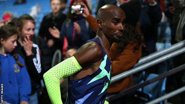 Mo Farah pictured after he finished the 10,000m final at the British Championships