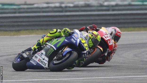 Rossi and Marquez on track at the Malaysian GP in 2015