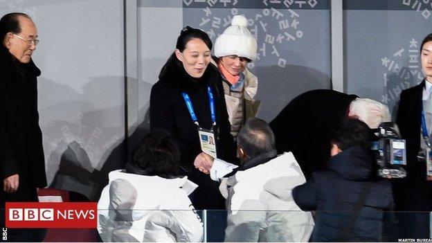 South Korea's President Moon Jae-in shook hands with North Korean leader Kim Jong-un's sister