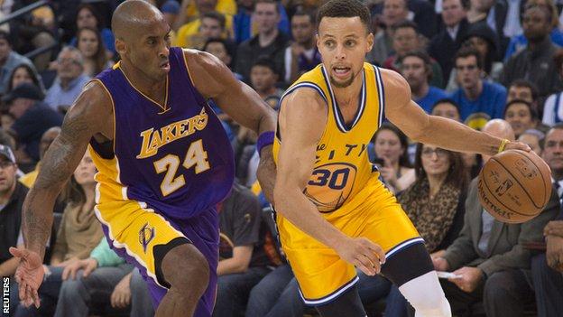 Stephen Curry (left) with Kobe Bryant