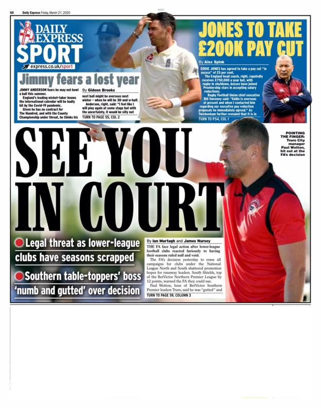 Back page of the Express on Friday, 27 March