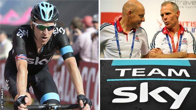 Sir Bradley Wiggins, Sir Dave Brailsford and Shane Sutton