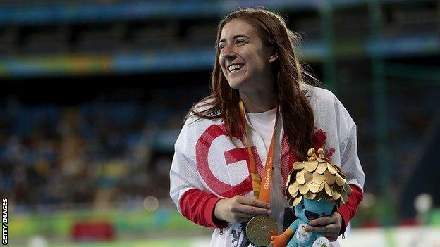 Libby Clegg on the podium at the Rio Paralympics in 2016