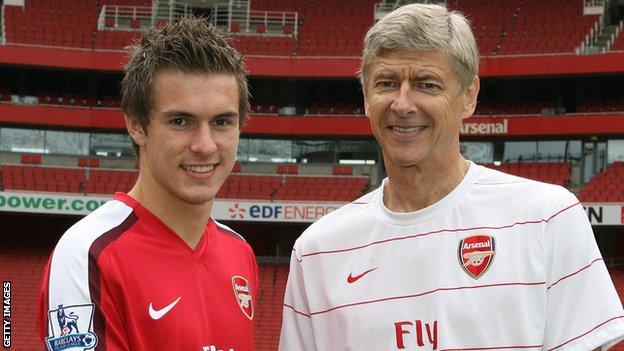 Aaron Ramsey (left) with Arsene Wenger in 2008