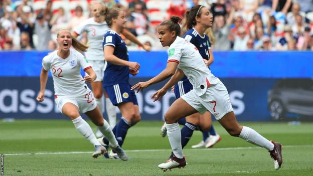 Nikita Parris celebrates scoring for England against Scotland at the 2019 World Cup