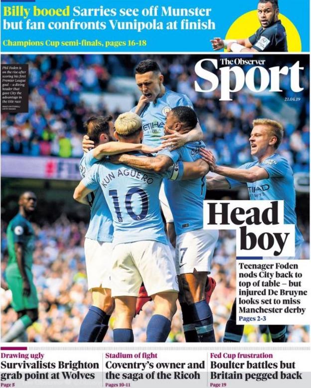 Sunday's Observer sport front page