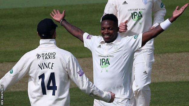 Fidel Edwards celebrates one of his five first-innings wickets against Essex