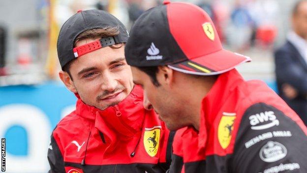 Leclerc, left, with Ferrari team-mate Carlos Sainz during the F1 Grand Prix in Hungary last week