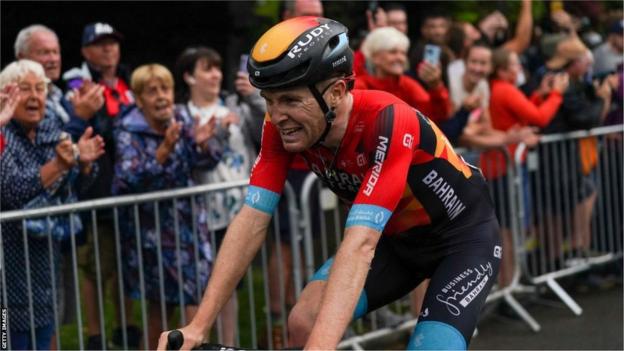 Emotional Fred Wright crosses the finish line on his bike