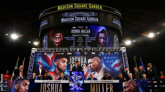 Anthony Joshua and Jarrell Miller at Madison Square Garden on Tuesday