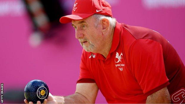 Welsh lawn bowler Gordon Llewellyn during the mixed pairs B2/B3 gold-medal match at the commonwealth Games
