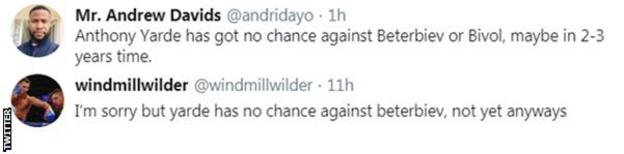 Boxing fans on Twitter say Anthony Yarde has no chance of beating any of the current light-heavyweight champions