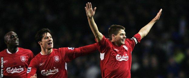 Steven Gerrard celebrates scoring for Liverpool