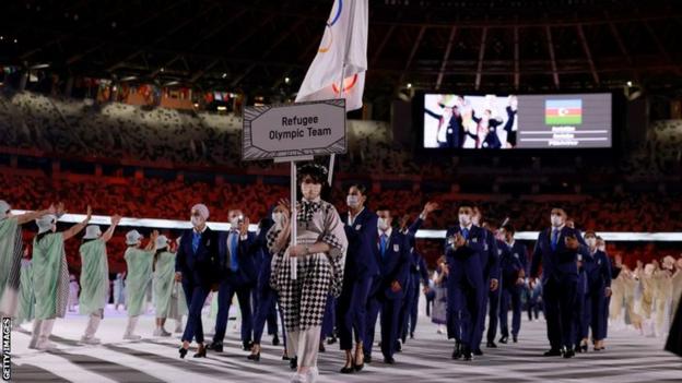 L'équipe olympique des réfugiés à la cérémonie d'ouverture des JO de Tokyo