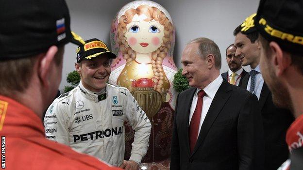 Valtteri Bottas and Russia's President Vladimir Putin