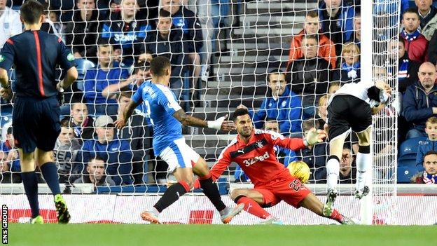 Murray Davidson knocks in the first goal of the evening at Ibrox