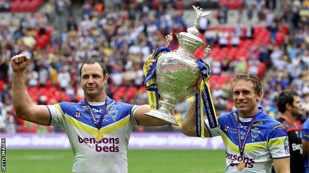 Adrian Morley and Brett Hodgson with the Challenge Cup