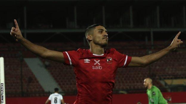 Mohamed Sherif celebrates a goal for Egypt