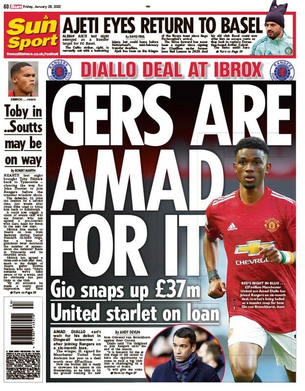 The back page of the Scottish Sun on 280122