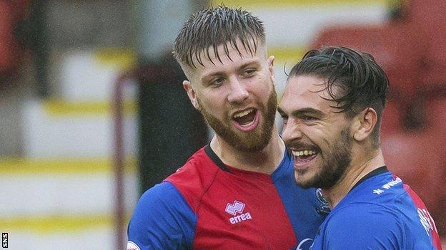 Inverness CT's George Oakley celebrates as he gives his side a 3-0 lead