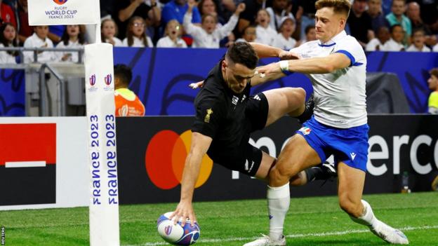 Will Jordan crossed superbly after latching on to Beauden Barrett's kick to give New Zealand a first try after six minutes