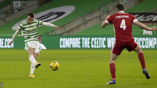 David Turnbull scores for Celtic against Aberdeen