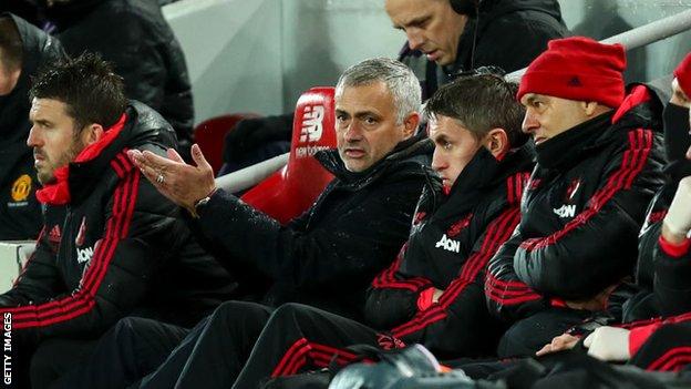 Mourinho, centre, was sacked by Manchester United in December and replaced by Ole Gunnar Solsjkaer