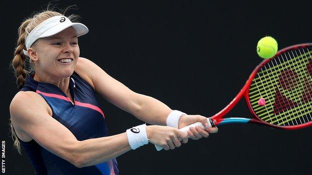 Harriet Dart returns the ball in Australian Open qualifying