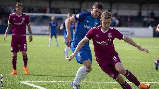 Arbroath's Thomas O'Brien (right) equalised after Martin Rennie (left) put Montrose in front