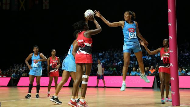 Trinidad ^ Tobago"s Samantha Wallace (left) and Fiji"s Adi Vakaoca Bolakoro (right) battle for the ball during the Netball World Cup match at the M^S Bank Arena, Liverpool. PRESS ASSOCIATION Photo. Picture date: Sunday July 14, 2019. See PA story NETBALL World Cup. Photo credit should read: Nigel French/PA Wire