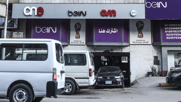 A channel sales outlet for beIN Sport in the Egyptian capital Cairo on the eve of the 2018 World Cup