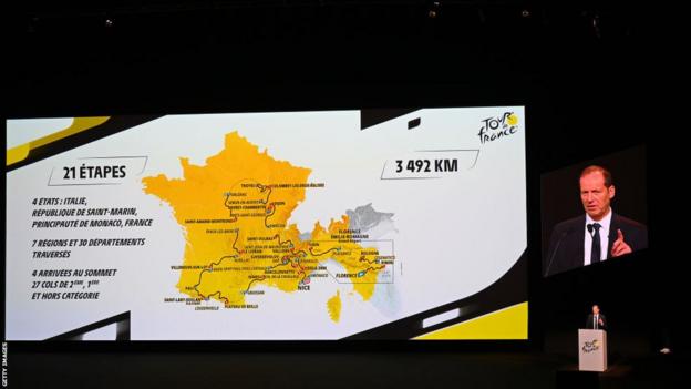 Tour de France director Christian Prudhomme presents the stage route for the 2024 race