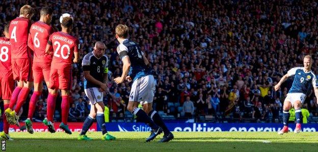 Leigh Griffiths scores against England