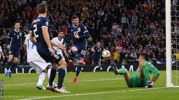 Oliver Burke's 89th-minute strike was his first goal for Scotland