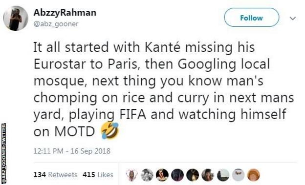 N Golo Kante Chelsea Star Eats Curry And Watches Match Of The Day At Fan S House After Mosque Meeting Bbc Sport