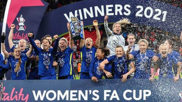 Chelsea celebrate with the FA Cup