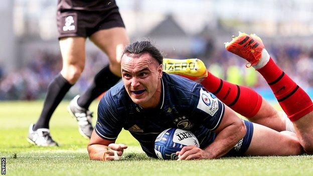 James Lowe touches down for Leinster's opening try in the semi-final