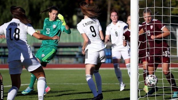 Northern Ireland equalized through an own goal from Enija-Anna Vaivode