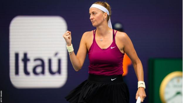 Petra Kvitova celebrates during her Miami Open final win over Elena Rybakina