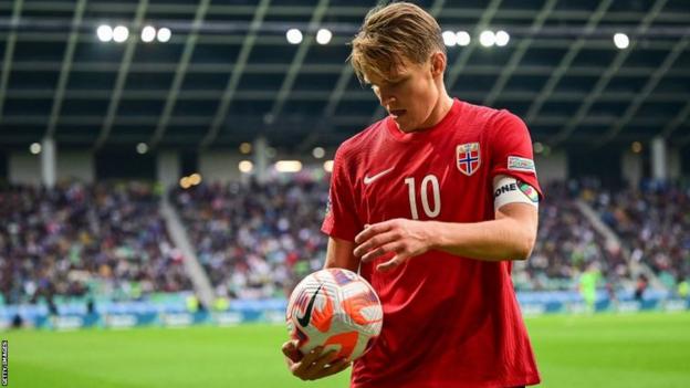 Arsenal midfielder Martin Odegaard in action for Norway