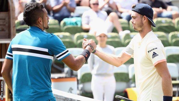 Nick Kyrgios and Maximilian Marterer shake hands