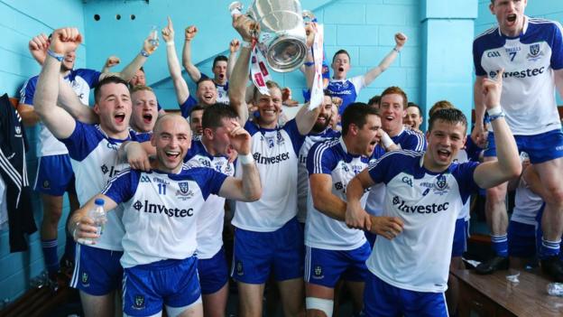 The Monaghan dressing room is a happy place after the Farney County defeat Donegal in the Ulster Senior Football final in July