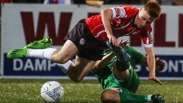 Premier Division: Derry maintain title push with derby victory over ...