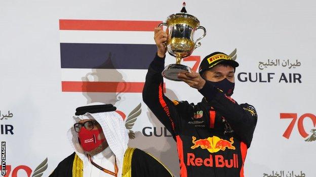 Alex Albon on the podium in Bahrain