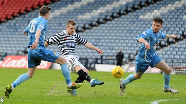 Jamie McKernon has a shot for Queen's Park against Berwick Rangers