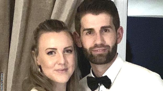 Barnoldwick Town boss Endrit Shehu and his partner Holly Lynch