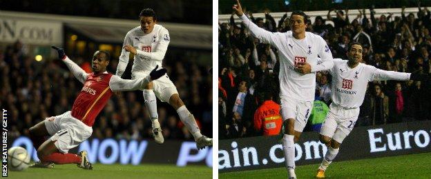 Jermaine Jenas scores Tottenham's first goal in their 5-1 League Cup win over Arsenal in 2008